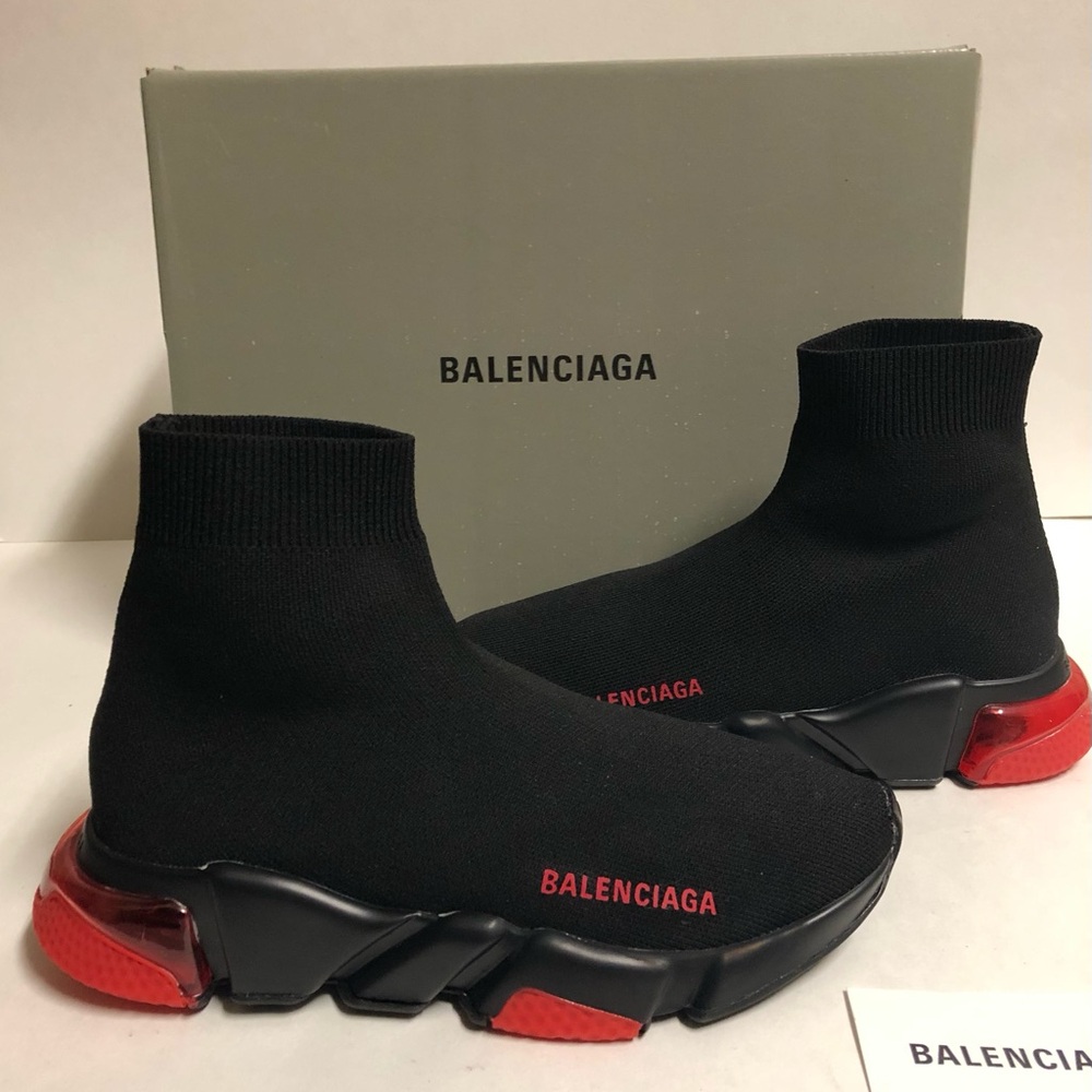 Balenciaga Speed Trainers Red/ Black Women Size 7 NDS BTS Sock Sneakers